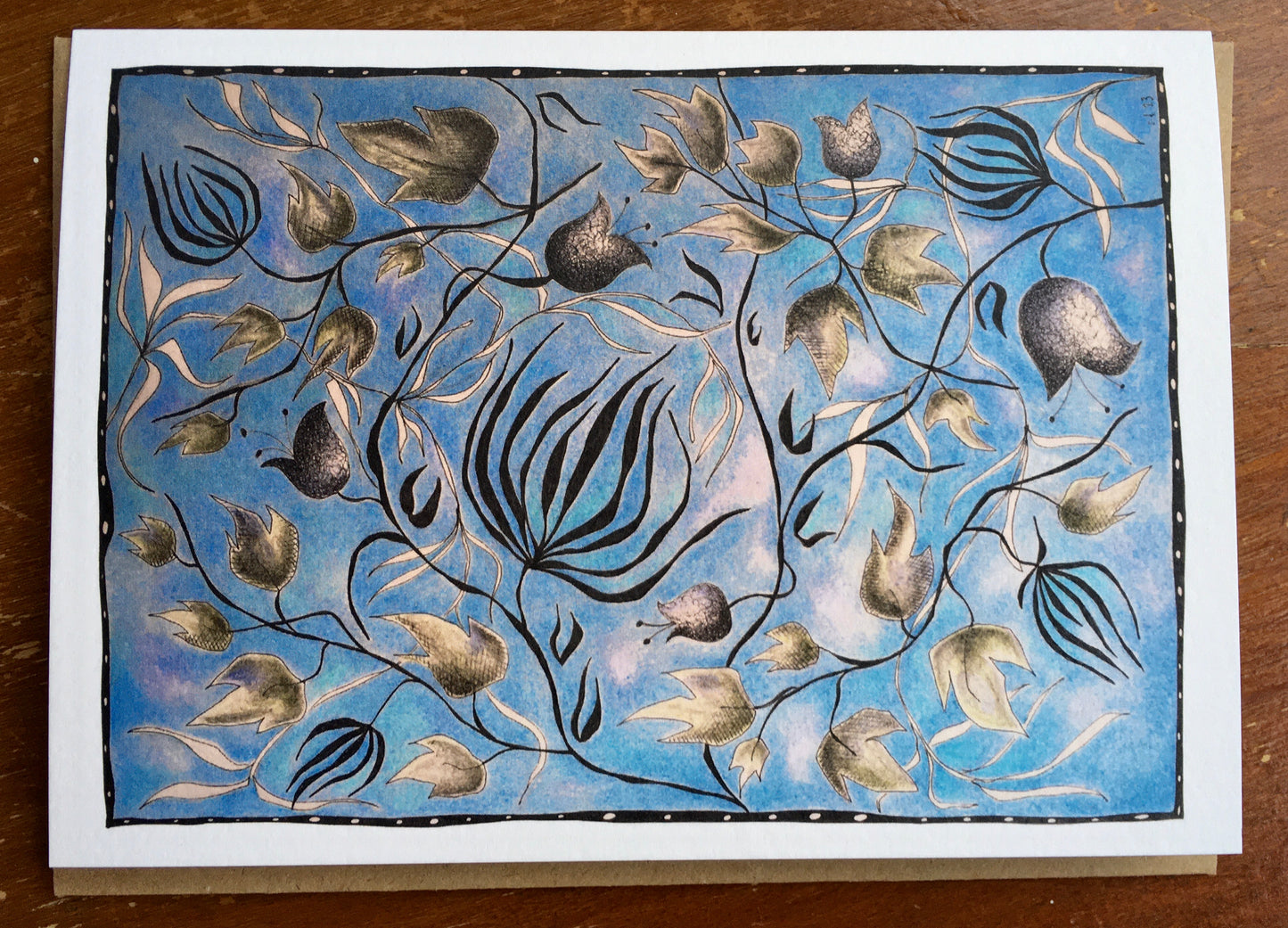 Illustrated Greetings Card (blank inside) with Kraft Brown Envelope (127mm x 177mm) - Winter Leaves