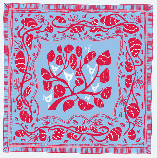 Illustrated Greetings Card (blank inside) with Kraft Brown Envelope (145mm x 145mm) - ‘A Bird in the Hand’ (blue)