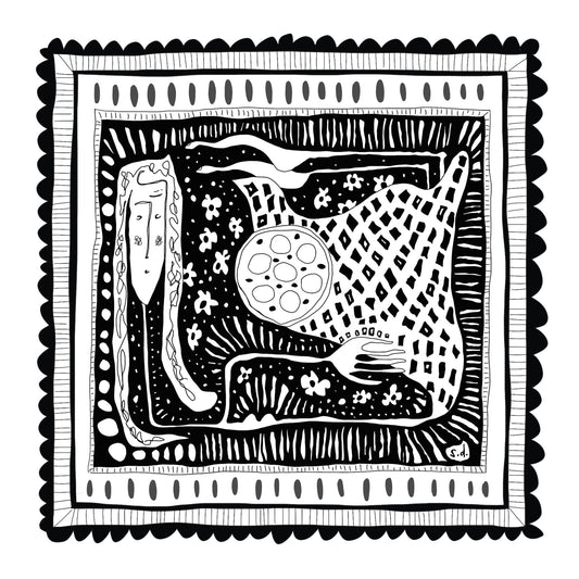 Illustrated Greetings Card (blank inside) with Kraft Brown Envelope (145mm x 145mm) - In Her Box (black)