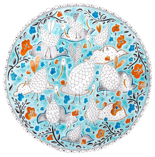 Illustrated Greetings Card (blank inside) with Kraft Brown Envelope (145mm x 145mm) - Blue Round