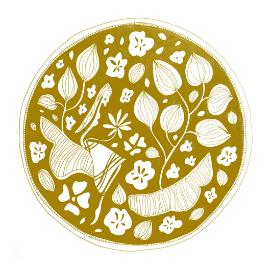 Illustrated Greetings Card (blank inside) with Kraft Brown Envelope (145mm x 145mm) - Life in the clouds (gold)