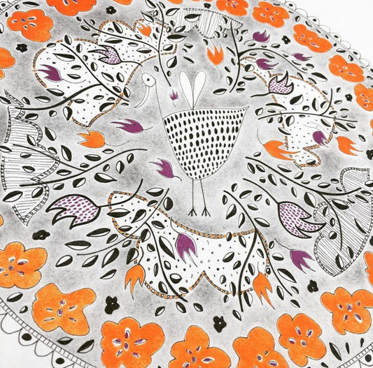 Illustrated Greetings Card (blank inside) with Kraft Brown Envelope (145mm x 145mm) - Orange Round