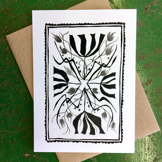 Illustrated Greetings Card (blank inside) with Kraft Brown Envelope (127mm x 177mm) - Four Flowers