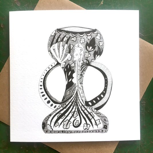 Illustrated Greetings Card (blank inside) with Kraft Brown Envelope (145mm x 145mm) - Vase No. 2