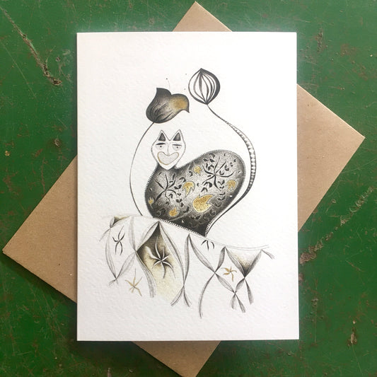 Illustrated Greetings Card (blank inside) with Kraft Brown Envelope (127mm x 177mm) - Meow