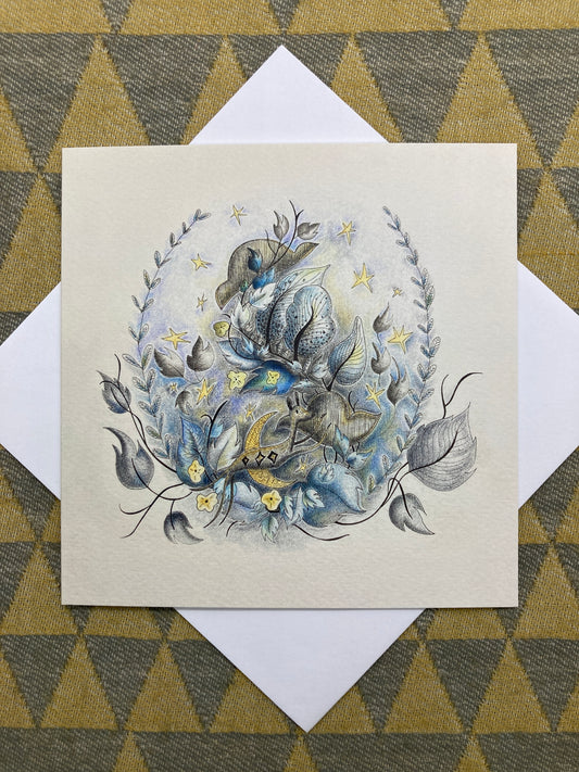 Illustrated Greetings Card (blank inside) with Kraft Brown Envelope (145mm x 145mm) - Over the moon