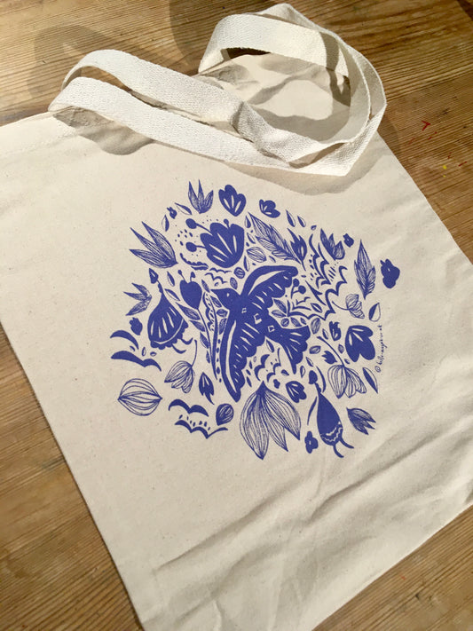 Screen Printed Tote Bags - Diamonds and Birds (Purple)