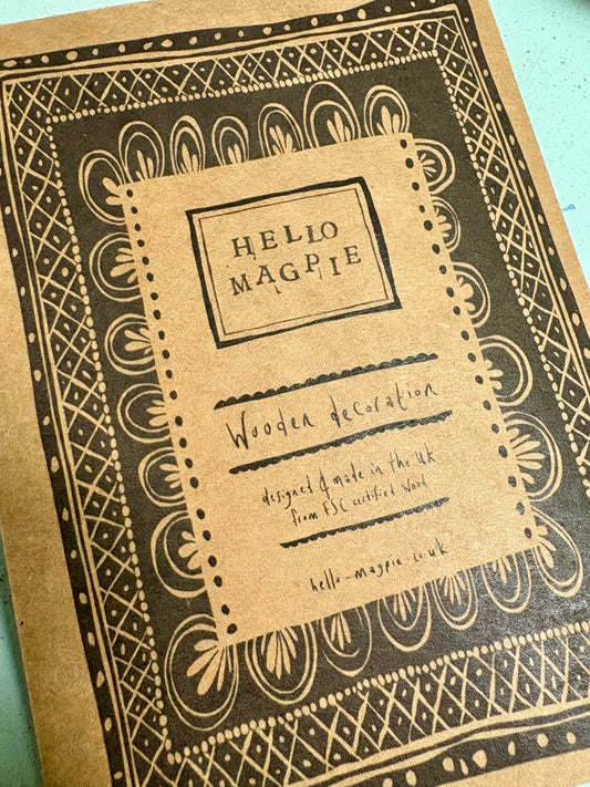 Wooden Hanging Decoration with olive green velvet ribbon - Meow Bauble