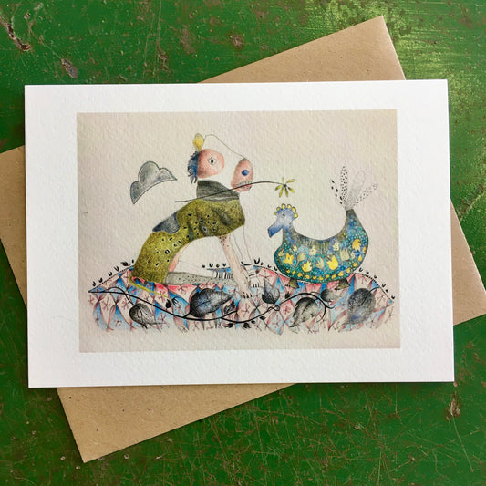 Illustrated Greetings Card (blank inside) with Kraft Brown Envelope (127mm x 177mm) - My Friend Brings Me Flowers