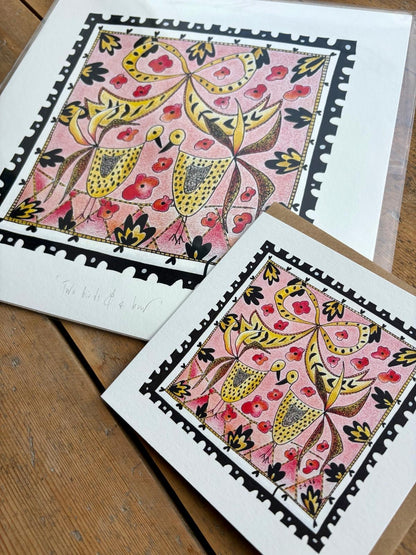 Fine Art Giclée Print - ‘Two birds and a bow’ from ‘The Stamp Collection’