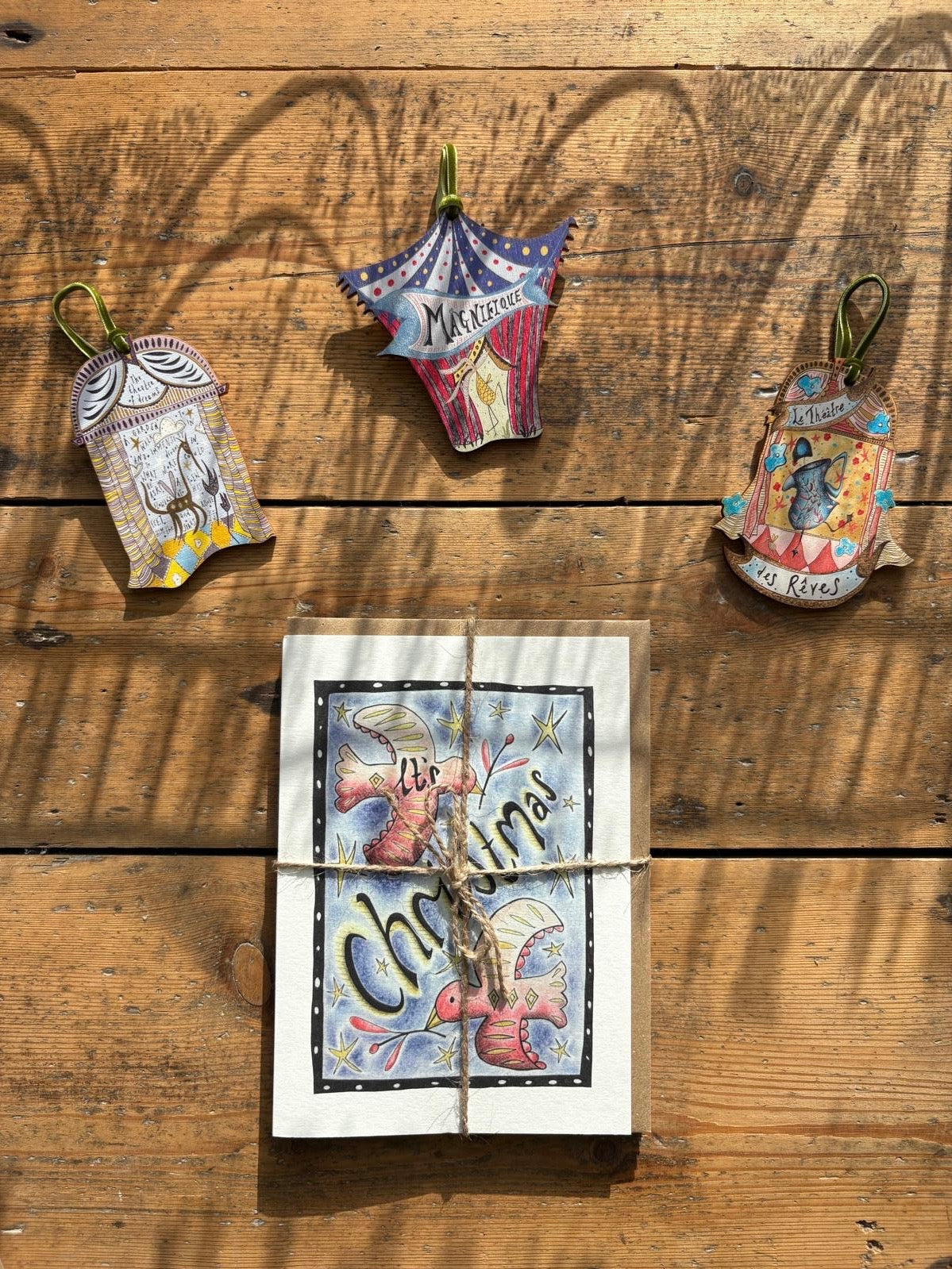 Pack of 5 - Illustrated Greetings Card (blank inside) with Kraft Brown Envelope (127mm x 177mm) - Two Turtle Doves