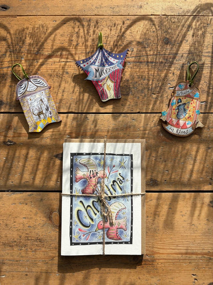 Pack of 5 - Illustrated Greetings Card (blank inside) with Kraft Brown Envelope (127mm x 177mm) - Two Turtle Doves