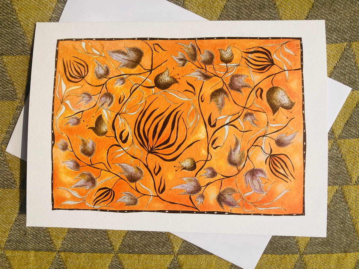 Illustrated Greetings Card (blank inside) with Kraft Brown Envelope (127mm x 177mm) - Autumn Leaves