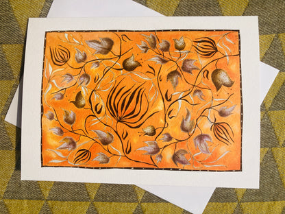 Illustrated Greetings Card (blank inside) with Kraft Brown Envelope (127mm x 177mm) - Autumn Leaves