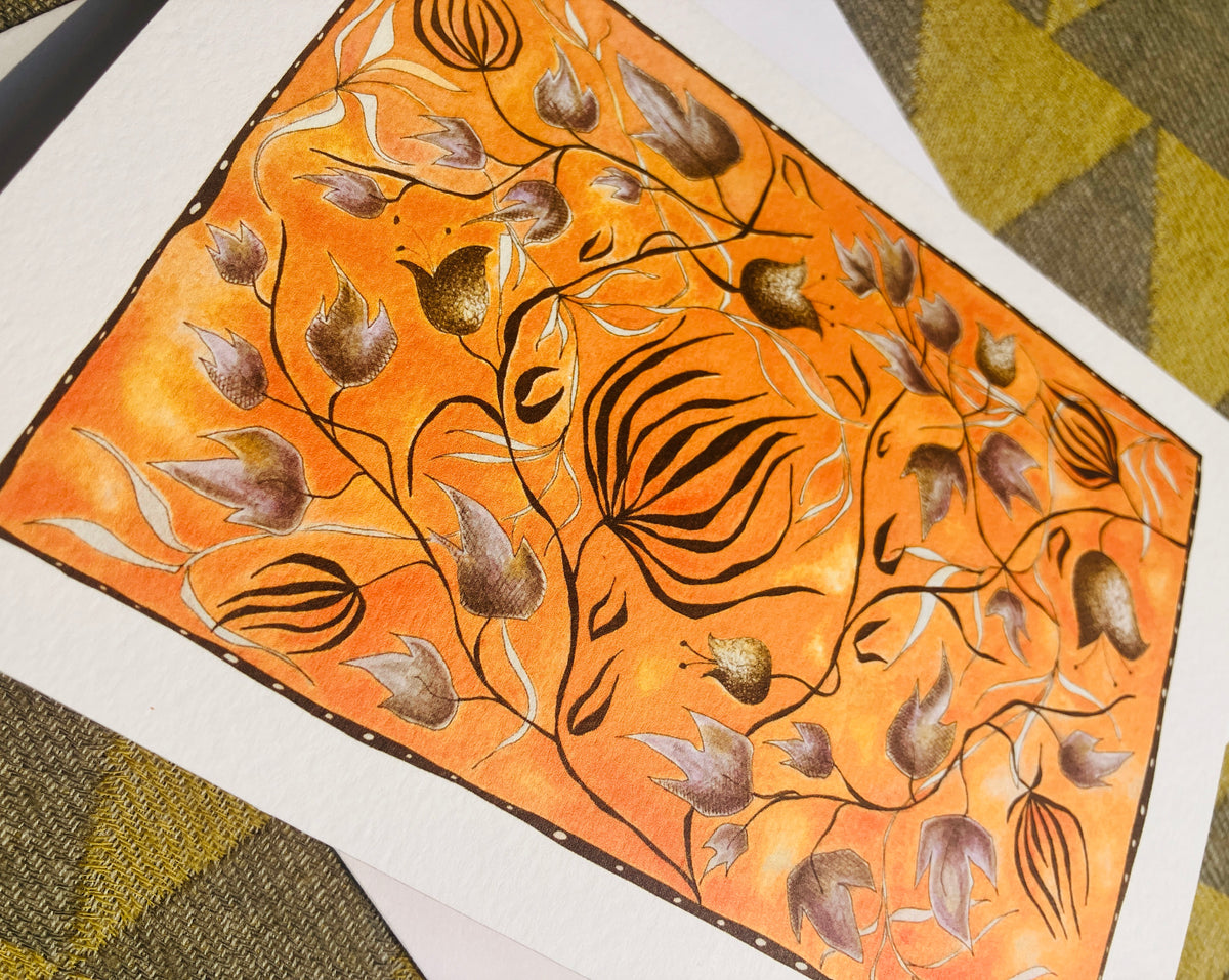 Illustrated Greetings Card (blank inside) with Kraft Brown Envelope (127mm x 177mm) - Autumn Leaves