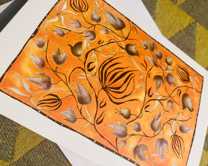 Illustrated Greetings Card (blank inside) with Kraft Brown Envelope (127mm x 177mm) - Autumn Leaves