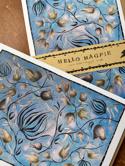 Illustrated Greetings Card (blank inside) with Kraft Brown Envelope (127mm x 177mm) - Winter Leaves