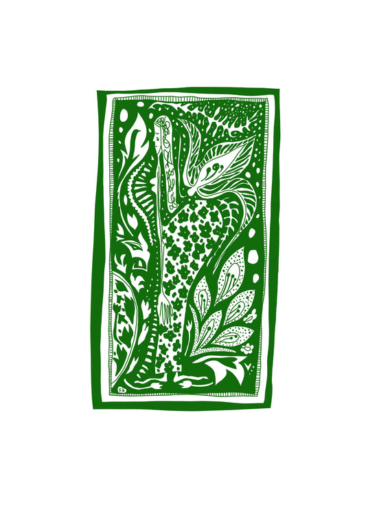 Illustrated Greetings Card (blank inside) with Kraft Brown Envelope (127mm x 177mm) - Cornucopia (Green)