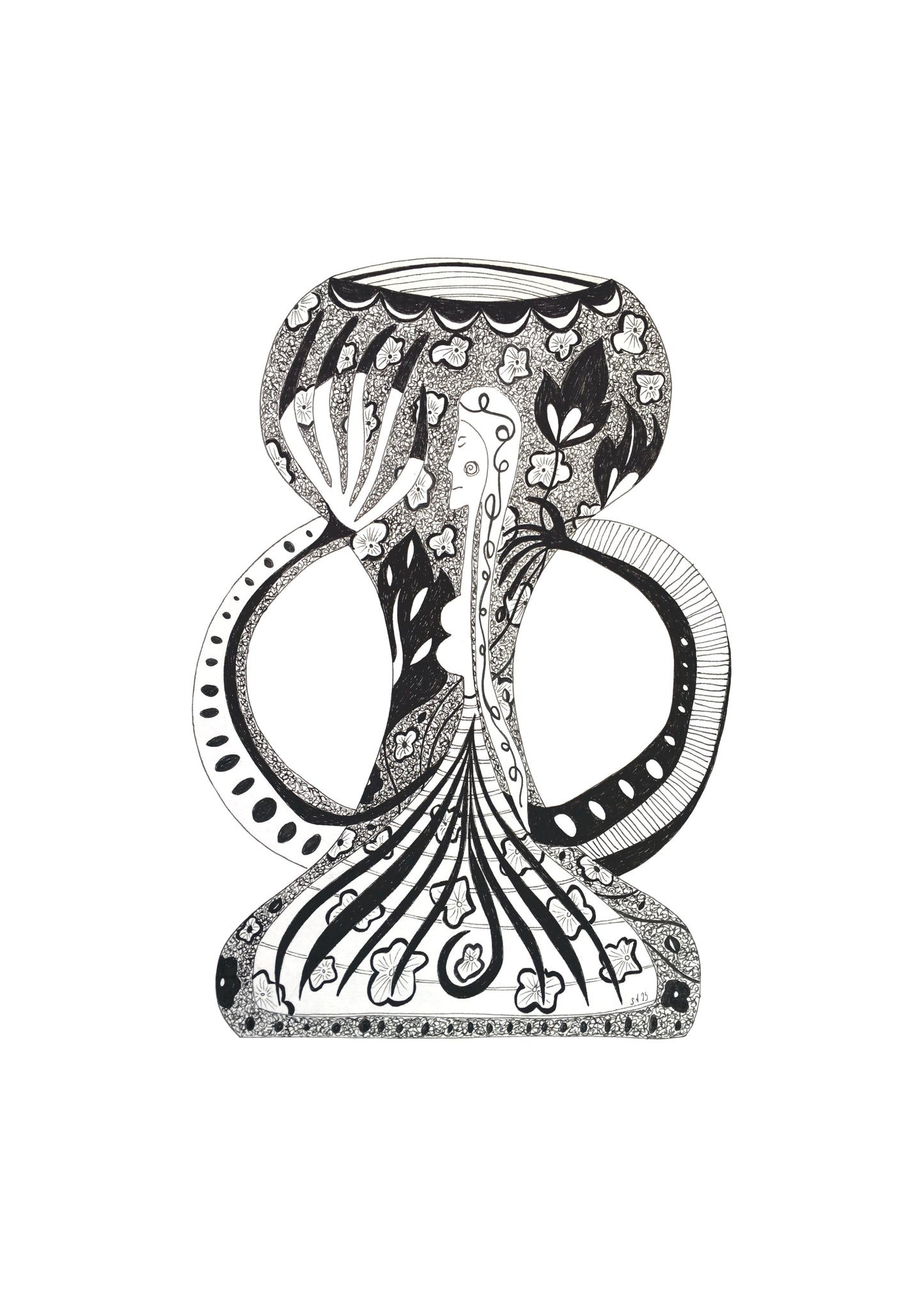 Illustrated Greetings Card (blank inside) with Kraft Brown Envelope (145mm x 145mm) - Vase No. 2