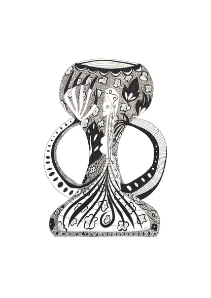 Illustrated Greetings Card (blank inside) with Kraft Brown Envelope (145mm x 145mm) - Vase No. 2