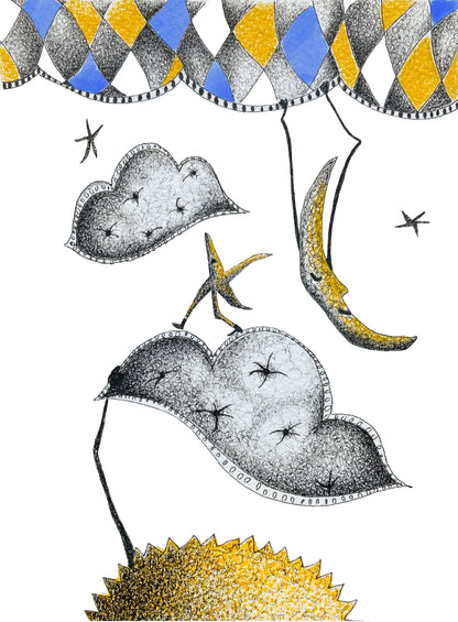 Illustrated Greetings Card (blank inside) with Kraft Brown Envelope (127mm x 177mm) - The Sun, The Moon and The Stars