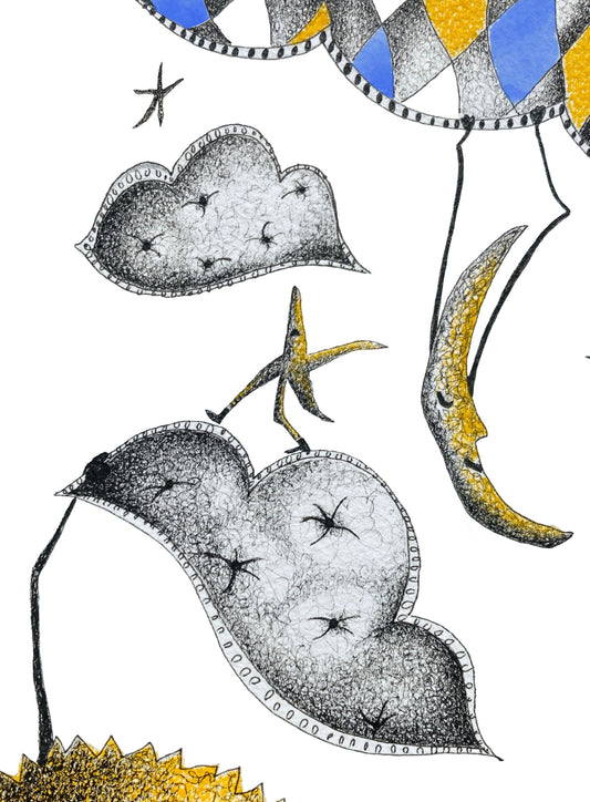 Illustrated Greetings Card (blank inside) with Kraft Brown Envelope (127mm x 177mm) - The Sun, The Moon and The Stars