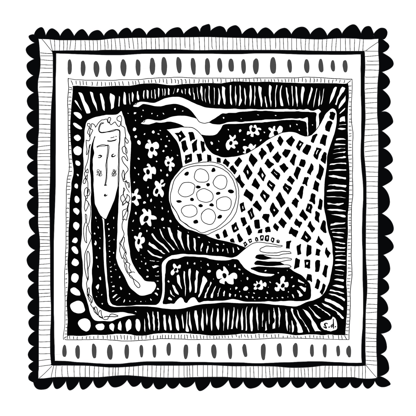 Illustrated Greetings Card (blank inside) with Kraft Brown Envelope (145mm x 145mm) - In Her Box (black)