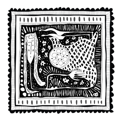 Illustrated Greetings Card (blank inside) with Kraft Brown Envelope (145mm x 145mm) - In Her Box (black)