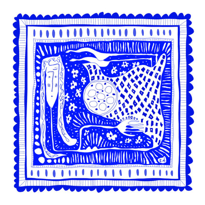 Illustrated Greetings Card (blank inside) with Kraft Brown Envelope (145mm x 145mm) - In Her Box (blue)