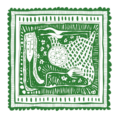 Illustrated Greetings Card (blank inside) with Kraft Brown Envelope (145mm x 145mm) - In Her Box (Green)