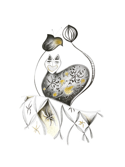 Illustrated Greetings Card (blank inside) with Kraft Brown Envelope (127mm x 177mm) - Meow