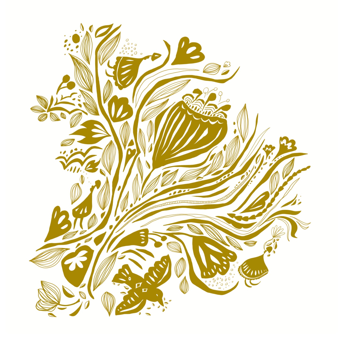 Screen Printed Tote Bags - Bouquet (gold)