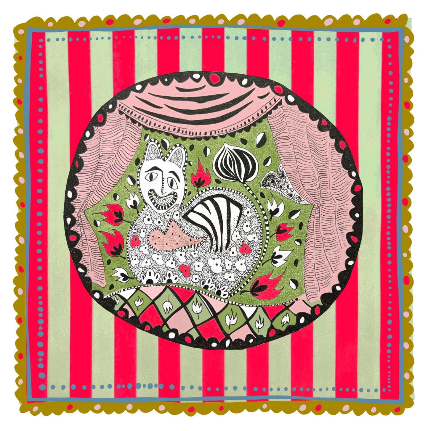 Illustrated Greetings Card (blank inside) with Kraft Brown Envelope (145mm x 145mm) - Xmas Purr-fection