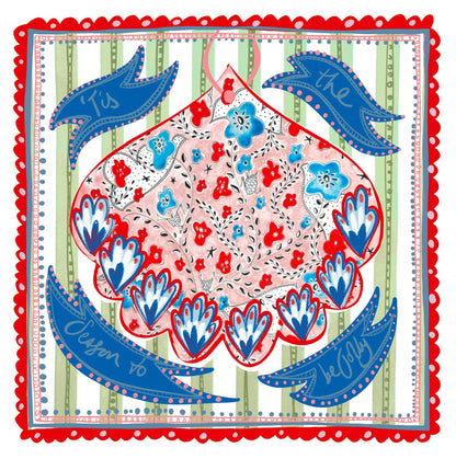 Pack of 5 - Illustrated Greetings Card (blank inside) with Kraft Brown Envelope (145mm x 145mm) - Red Baubles