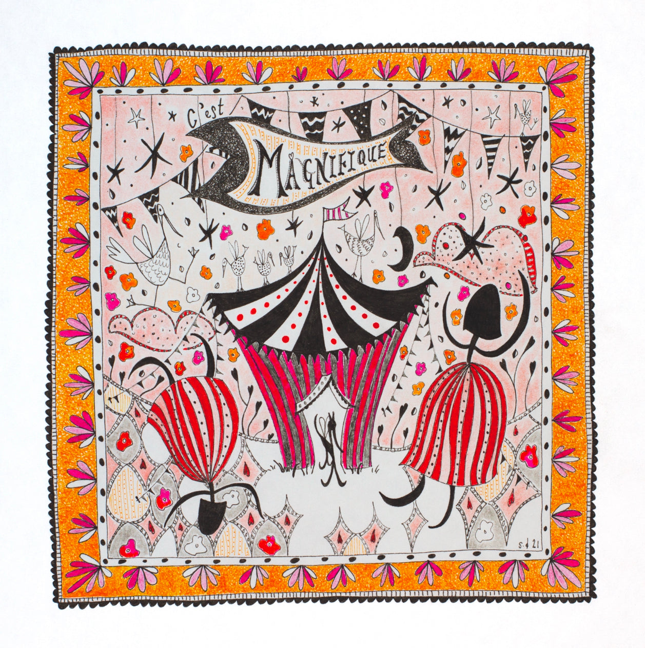 Illustrated Greetings Card (blank inside) with Kraft Brown Envelope (145mm x 145mm) - C’est Magnifique