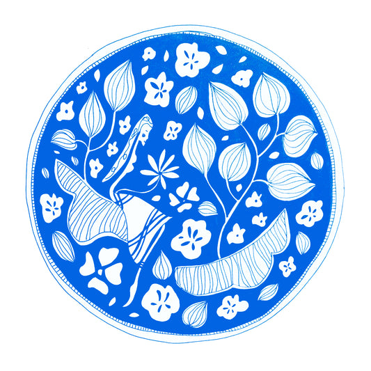 Illustrated Greetings Card (blank inside) with Kraft Brown Envelope (145mm x 145mm) - Life in the clouds (blue)