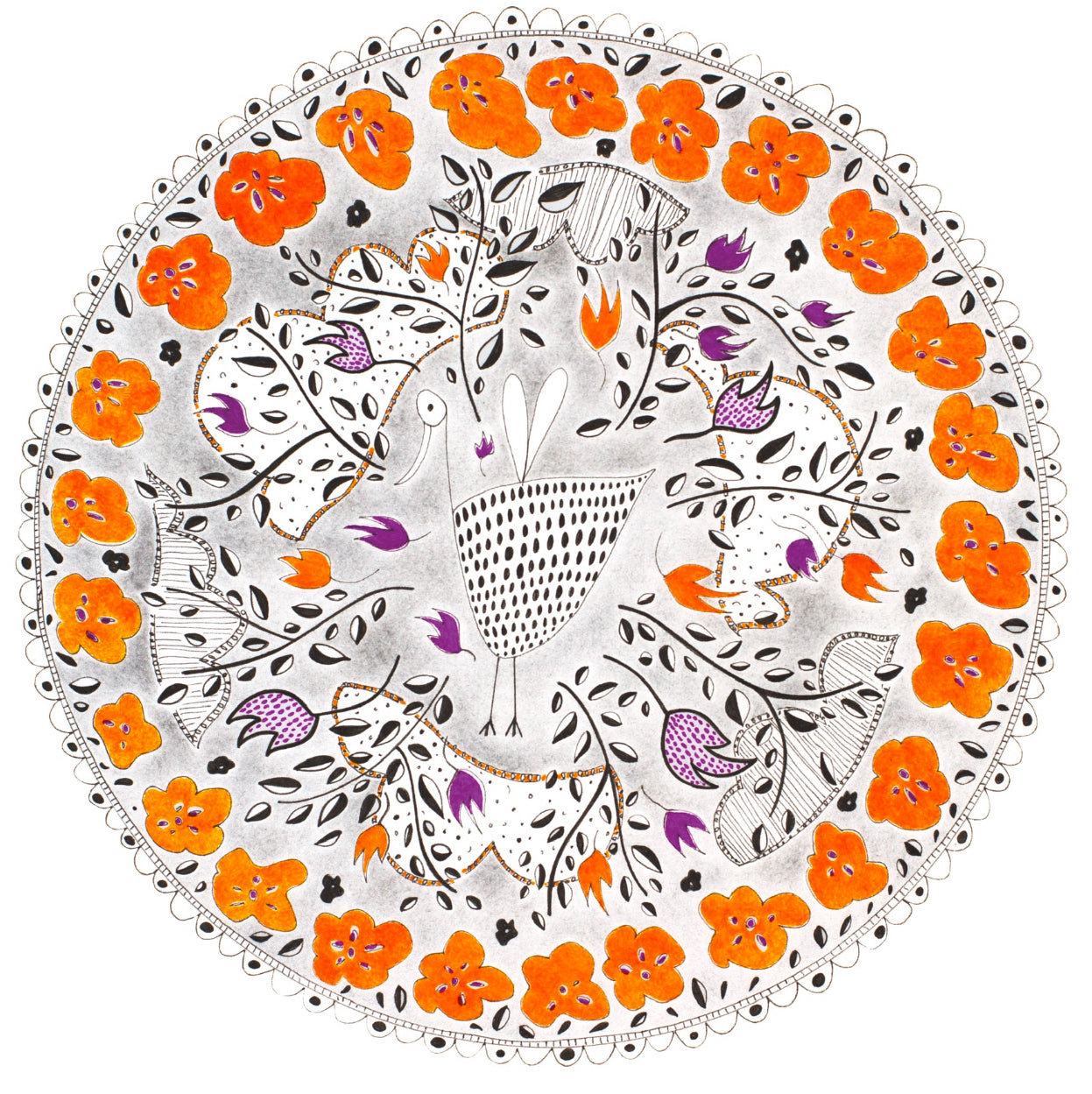 Illustrated Greetings Card (blank inside) with Kraft Brown Envelope (145mm x 145mm) - Orange Round