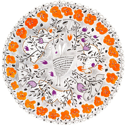 Illustrated Greetings Card (blank inside) with Kraft Brown Envelope (145mm x 145mm) - Orange Round