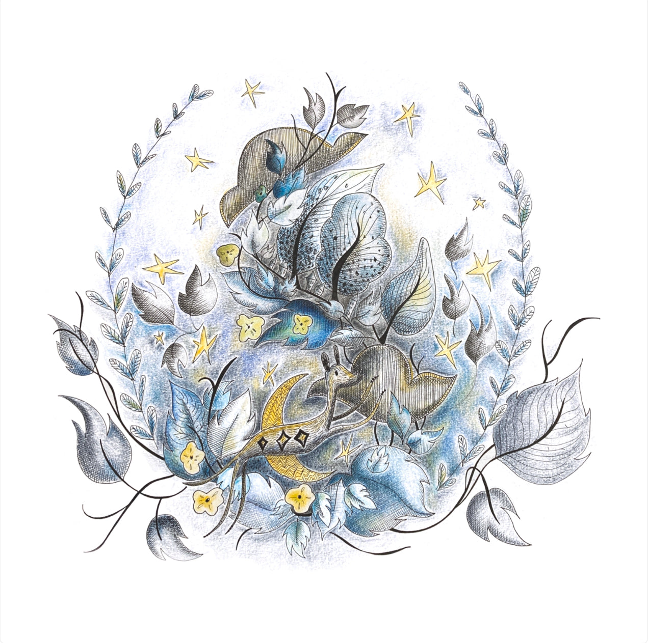 Illustrated Greetings Card (blank inside) with Kraft Brown Envelope (145mm x 145mm) - Over the moon