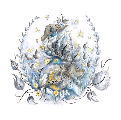 Illustrated Greetings Card (blank inside) with Kraft Brown Envelope (145mm x 145mm) - Over the moon