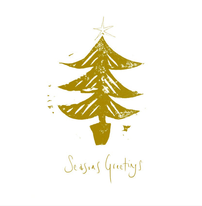 Illustrated Greetings Card (blank inside) with Kraft Brown Envelope (145mm x 145mm) - Seasons Greetings (gold)