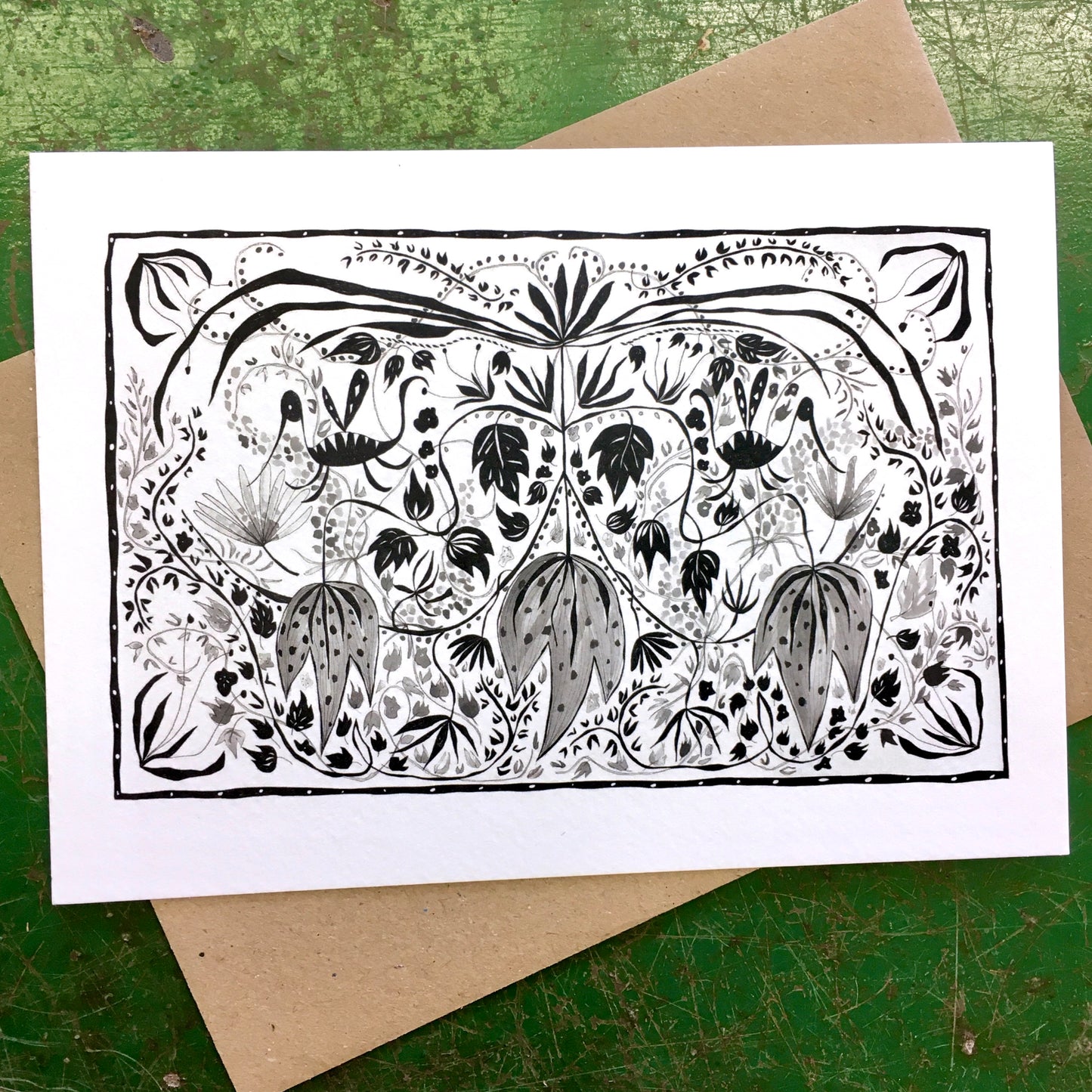 Illustrated Greetings Card (blank inside) with Kraft Brown Envelope (127mm x 177mm) - Falling Leaves No. 1