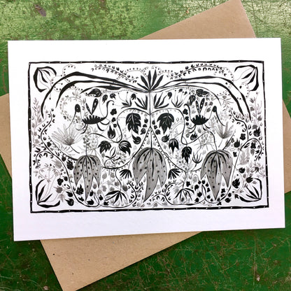 Illustrated Greetings Card (blank inside) with Kraft Brown Envelope (127mm x 177mm) - Falling Leaves No. 1