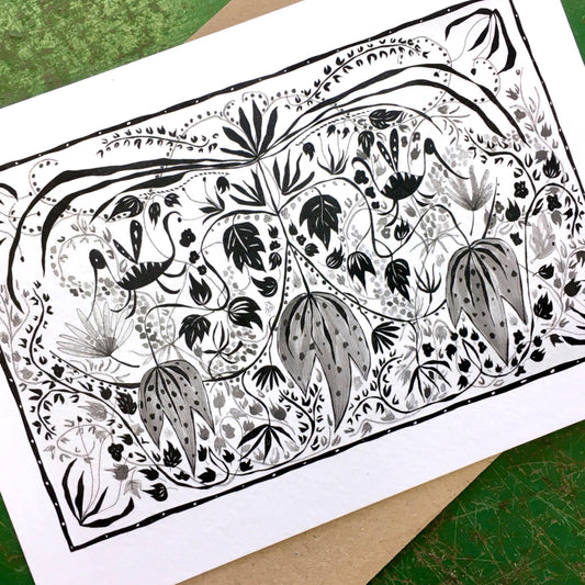 Illustrated Greetings Card (blank inside) with Kraft Brown Envelope (127mm x 177mm) - Falling Leaves No. 1