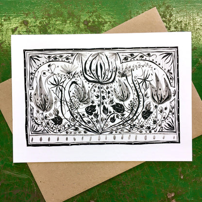 Illustrated Greetings Card (blank inside) with Kraft Brown Envelope (127mm x 177mm) - Falling Leaves No. 2