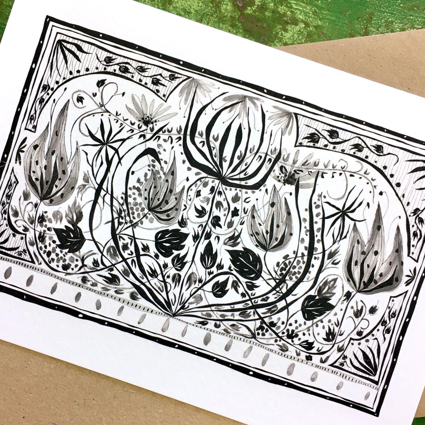 Illustrated Greetings Card (blank inside) with Kraft Brown Envelope (127mm x 177mm) - Falling Leaves No. 2