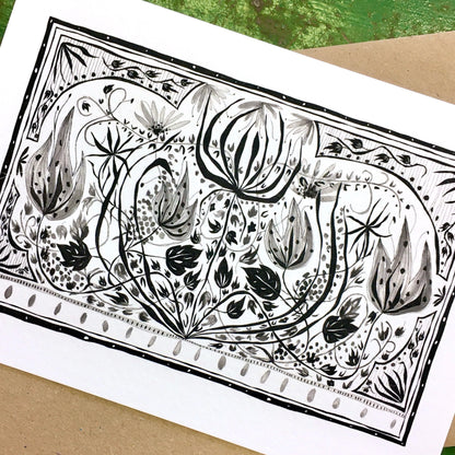 Illustrated Greetings Card (blank inside) with Kraft Brown Envelope (127mm x 177mm) - Falling Leaves No. 2