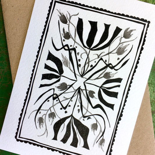 Illustrated Greetings Card (blank inside) with Kraft Brown Envelope (127mm x 177mm) - Four Flowers