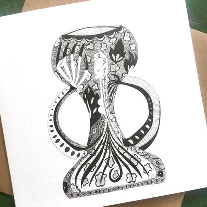 Illustrated Greetings Card (blank inside) with Kraft Brown Envelope (145mm x 145mm) - Vase No. 2