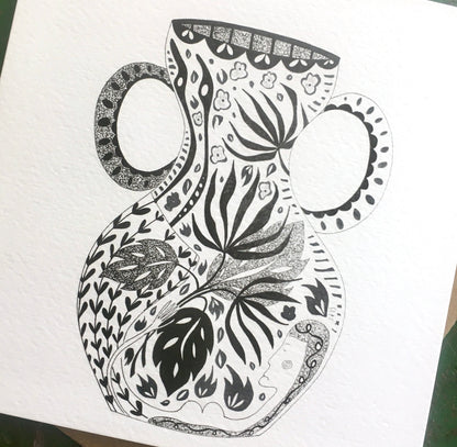 Illustrated Greetings Card (blank inside) with Kraft Brown Envelope (145mm x 145mm) - Vase No. 1